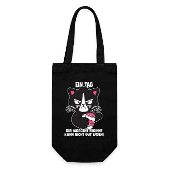Katze Kaffee Morgenmuffel Faul Spruch Geschenk - Geschenkbeutel für Flaschen - Schwarz - Vorne