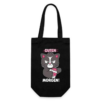 Guten Morgen Katze Kaffee Morgenmuffel Geschenk - Geschenkbeutel für Flaschen - Schwarz - Vorne