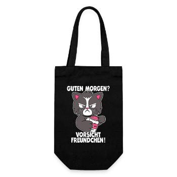 Katze Kaffee Morgenmuffel Langschläfer Geschenk - Geschenkbeutel für Flaschen - Schwarz - Vorne
