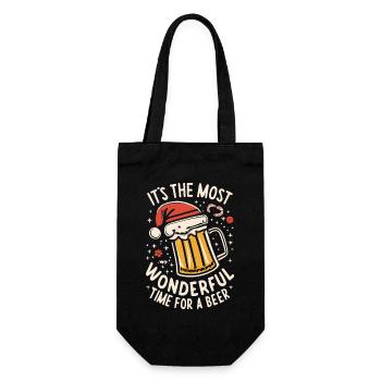Nikolausmütze Weihnachtsmann- Bierliebhaber Spruch - Geschenkbeutel für Flaschen - Schwarz - Vorne