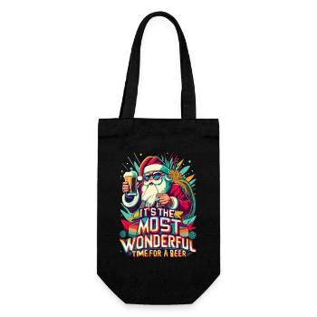 Weihnachtsmann- Bierliebhaber Geschenkidee - Geschenkbeutel für Flaschen - Schwarz - Vorne