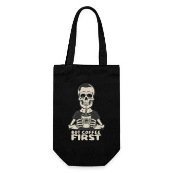 Skeleton Skull But Coffee First Coffee Saying - Gift Bag for Bottles - black - Front