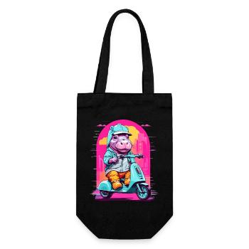 Hippopotamus on Scooter - Gift Bag for Bottles - black - Front