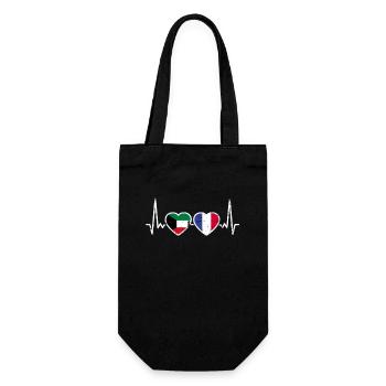 Kuwait Frankreich Vintage Herzschlag Flagge - Geschenkbeutel für Flaschen - Schwarz - Vorne