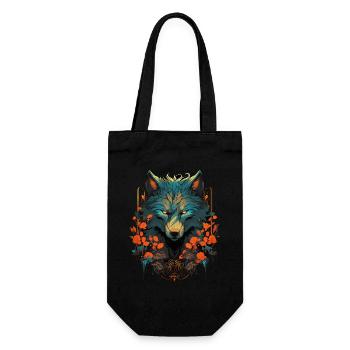 Wolf Wolfskopf Mystisch Blumen Natur Wildnis Kunst - Geschenkbeutel für Flaschen - Schwarz - Vorne