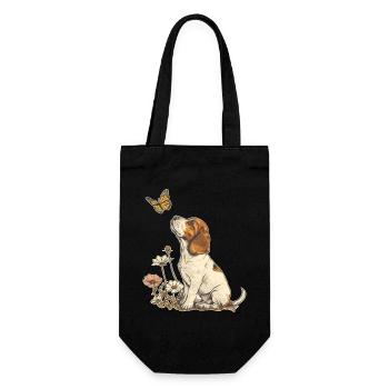Beagle und Schmetterling - Geschenkbeutel für Flaschen - Schwarz - Vorne