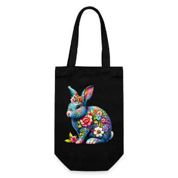Lapin décoré de fleurs - Sac à bouteille - noir - Devant