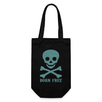 Totenkopf Spruch Born Free - Geschenkbeutel für Flaschen - Schwarz - Vorne