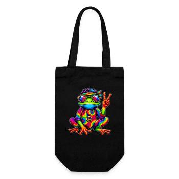 Hippie Frosch 70er Jahre 1970er 60er Jahre Party - Geschenkbeutel für Flaschen - Schwarz - Vorne