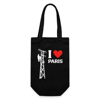 I Love Paris Lustige Elektriker Strommast Strom - Geschenkbeutel für Flaschen - Schwarz - Vorne