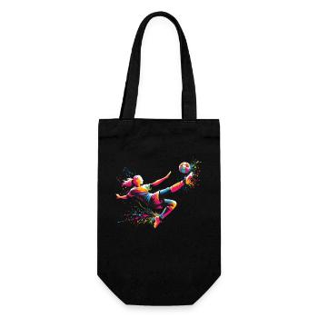 Fußball Fußballerin, bunt, Fussballspielerin Frau - Geschenkbeutel für Flaschen - Schwarz - Vorne