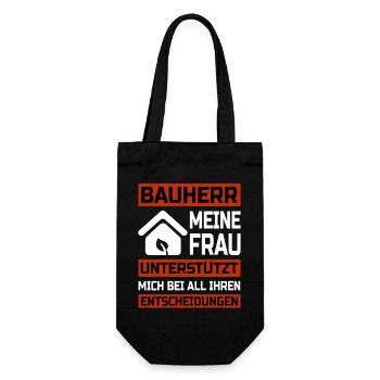 Bauherr Meine Frau unterstützt mich Richtfest - Geschenkbeutel für Flaschen - Schwarz - Vorne