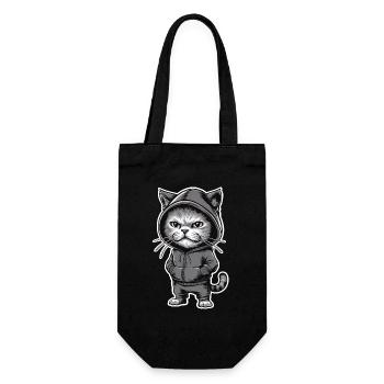 Genervte Verärgerte Katze im stylischen Hoodie - Geschenkbeutel für Flaschen - Schwarz - Vorne