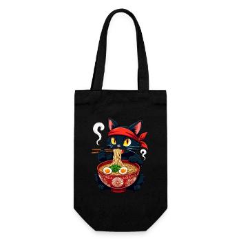 Cat, Ramen, Japanese Noodles, Funny Kawaii - Gift Bag for Bottles - black - Front