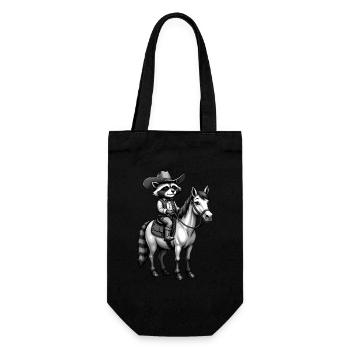 Waschbär, Cowboy, Western, Country, Pferd - Geschenkbeutel für Flaschen - Schwarz - Vorne