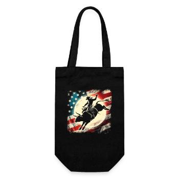 Rodeo, Cowboy, Western, Bulle, Stier, USA Flagge - Geschenkbeutel für Flaschen - Schwarz - Vorne