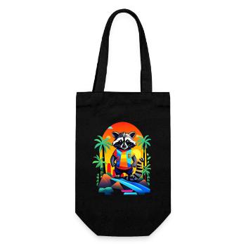 Retro raccoon in tropical sunset - Gift Bag for Bottles - black - Front