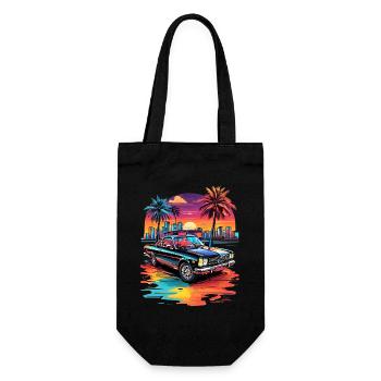 Retro Car Cruiser at sunset - Gift Bag for Bottles - black - Front