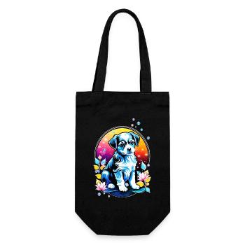 Cute puppy with lotus flowers - Gift Bag for Bottles - black - Front