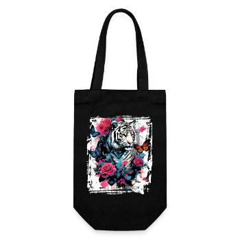 Majestic tiger with butterflies and roses - Gift Bag for Bottles - black - Front
