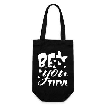 BE YOU - BEAUTIFUL - Sei du selbst - du bist toll - Geschenkbeutel für Flaschen - Schwarz - Vorne
