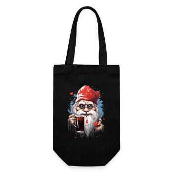 Gnome with Santa hat - Gift Bag for Bottles - black - Front