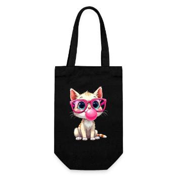 Chat à lunettes, chaton, chewing-gum, kawaii - Sac à bouteille - noir - Devant
