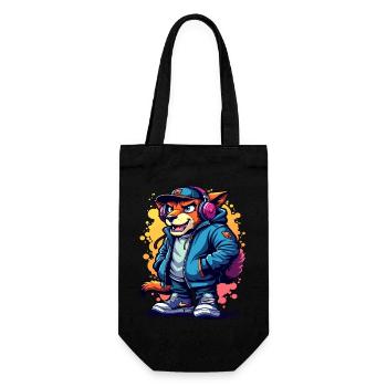 Edgy Cat in Headphones and Stylish Jacket Art - Gift Bag for Bottles - black - Front