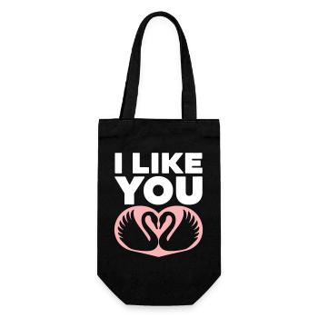Romantisches Schwanenpaar mit I Like You - Geschenkbeutel für Flaschen - Schwarz - Vorne
