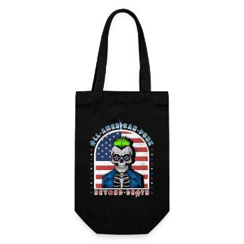 Punk Totenkopf mit Neon-Mohawk und USA-Flagge Hintergrund - Geschenkbeutel für Flaschen - Schwarz - Vorne