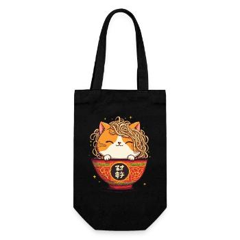 Cat, Ramen, Japanese Noodles, Funny Kitten - Gift Bag for Bottles - black - Front
