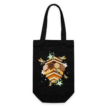 Ruche envahie par les abeilles et les pommiers en fleurs - Sac à bouteille - noir - Devant