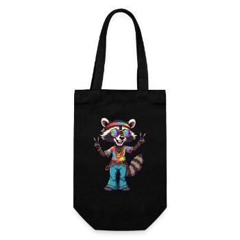 Hippie 70s 1970s 60s Party Raccoon - Gift Bag for Bottles - black - Front