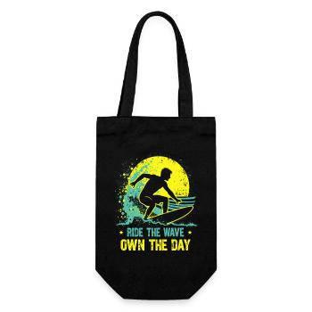Surfer Ride the Wave – Own the Day Saying - Gift Bag for Bottles - black - Front