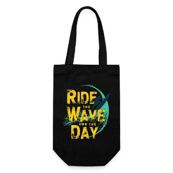 Surfer Ride the Wave – Own the Day Saying - Gift Bag for Bottles - black - Front