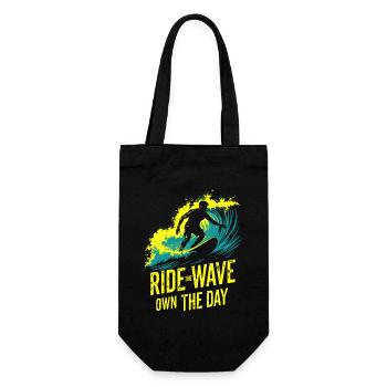 Surfer Ride the Wave – Own the Day Saying - Gift Bag for Bottles - black - Front