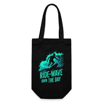 Surfer Ride the Wave – Own the Day Saying - Gift Bag for Bottles - black - Front