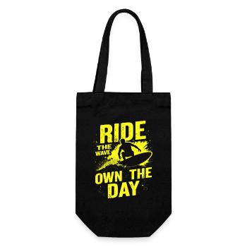 Surfer Ride the Wave – Own the Day Saying - Gift Bag for Bottles - black - Front