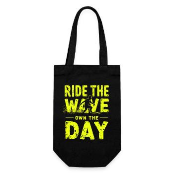 Surfer Ride the Wave – Own the Day Saying - Gift Bag for Bottles - black - Front