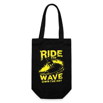 Surfer Ride the Wave – Own the Day Saying - Gift Bag for Bottles - black - Front