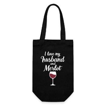Husband Merlot Rotwein Liebhaberin - Geschenkbeutel für Flaschen - Schwarz - Vorne