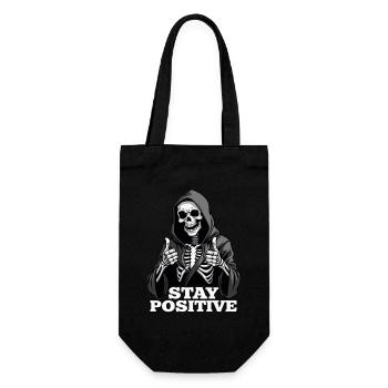 Stay Positive – Lustiger Sensenmann - Geschenkbeutel für Flaschen - Schwarz - Vorne