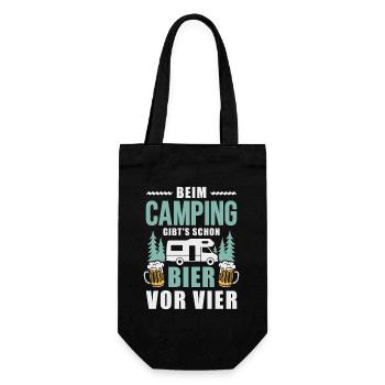 Camping Bier vor vier Wohnmobil Camper - Geschenkbeutel für Flaschen - Schwarz - Vorne