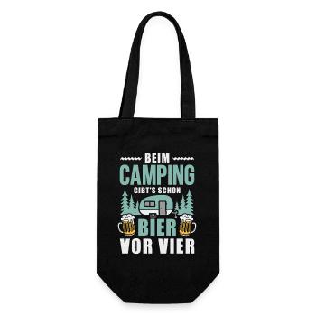 Camping Bier vor vier Wohnwagen Camper - Geschenkbeutel für Flaschen - Schwarz - Vorne