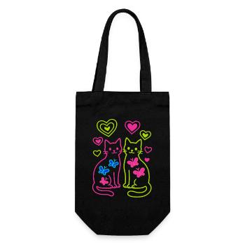 Cat, Cats, Butterfly, Spring, 80s, 90s - Gift Bag for Bottles - black - Front