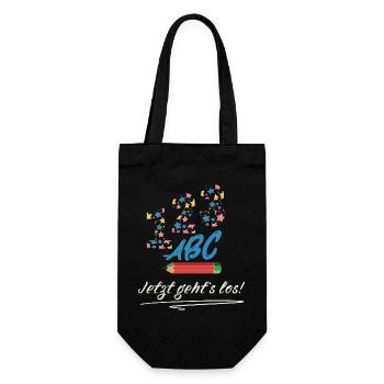Einschulung - Jetzt geht’s los! Schulkind Design - Geschenkbeutel für Flaschen - Schwarz - Vorne