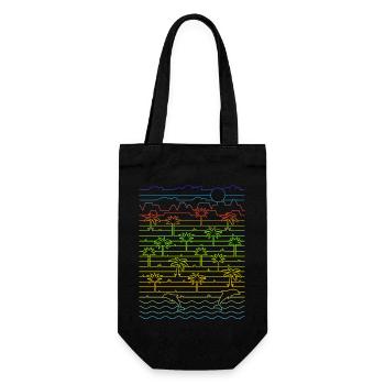 Tropische Landschaft (Strand, Linien) - Geschenkbeutel für Flaschen - Schwarz - Vorne