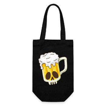 Totenkopf und Bier - Geschenkbeutel für Flaschen - Schwarz - Vorne