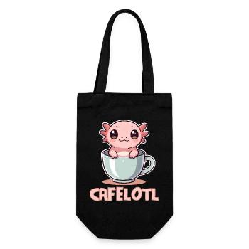 Kawaii Axolotl im Kaffeebecher - Süßes Tier - Geschenkbeutel für Flaschen - Schwarz - Vorne