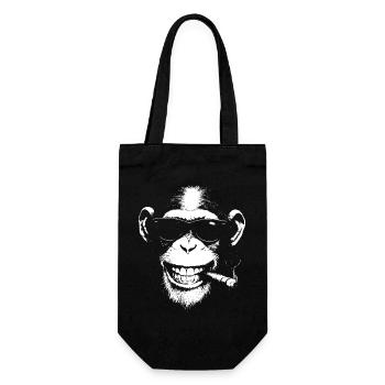 Lächelnder Affe mit Sonnenbrille und Zigarre - Geschenkbeutel für Flaschen - Schwarz - Vorne